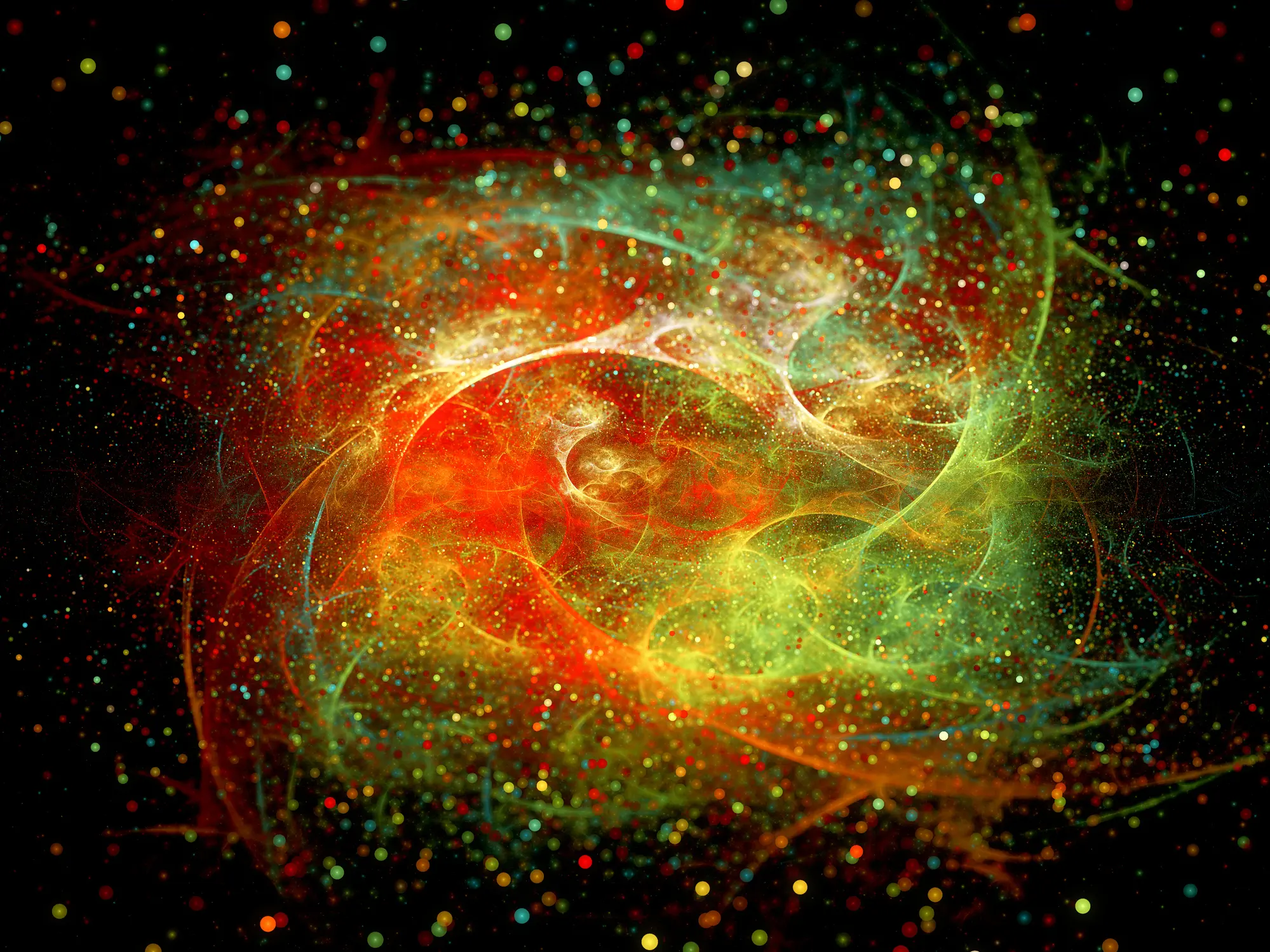 Colorful fractal in space with particles, computer generated abstract background